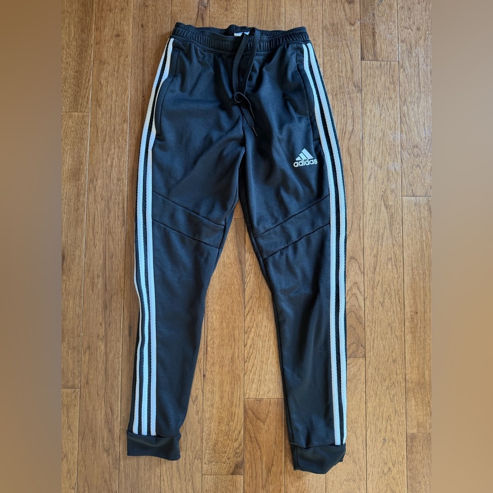 Adidas Kids Black Joggers with White Stripes Size XS